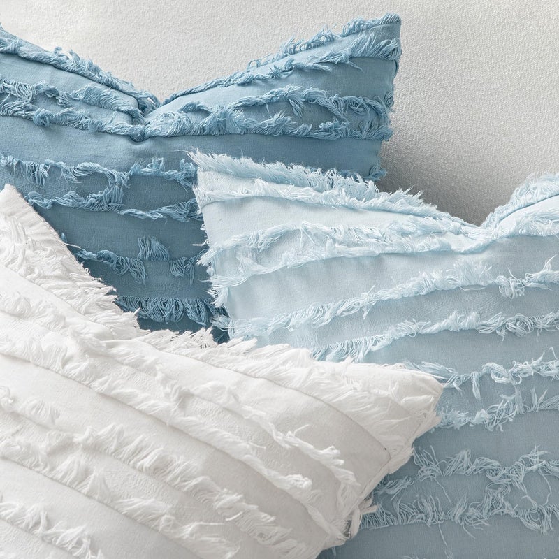 MIULEE Set of 2 Decorative Boho Throw Pillow Covers Spring Linen Striped Jacquard Pattern Cushion Covers for Sofa Couch Living Room Bedroom 16x16 Inch White - Image 2